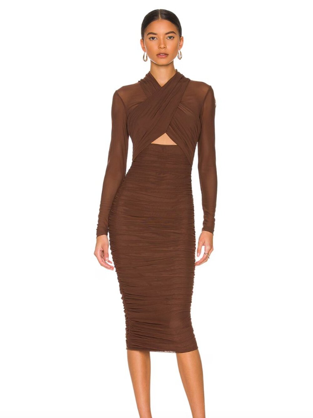 NEW Bardot Aliyah Midi Dress in Chocolate Brown Long Sleeve Medium M